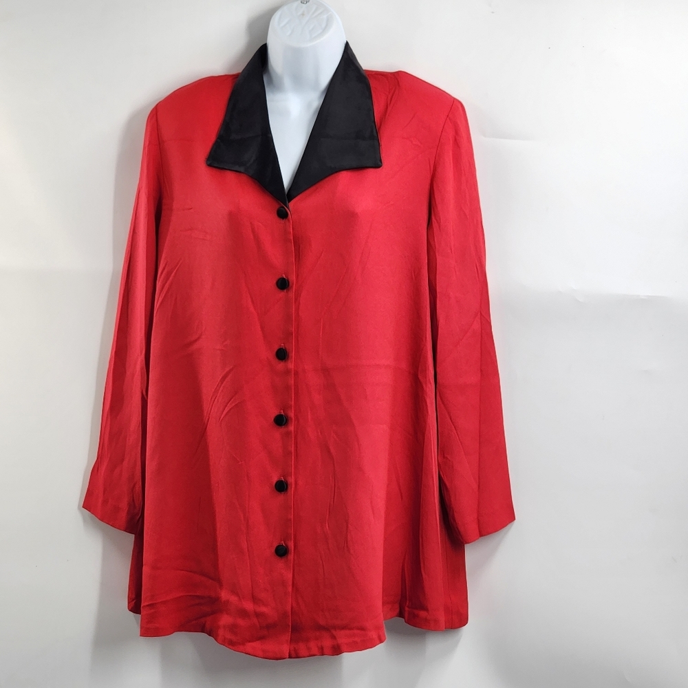 Great Times Vintage Red Black Satin Blazer 80s Womens Medium